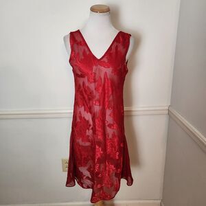 Vtg 90s Y2K Erika Taylor Slip Dress Chemise Size Small Sheer Red Fairy Floral